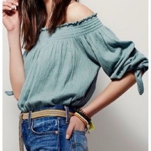 Free People Lexington off shoulder blouse top sage green stripe XS